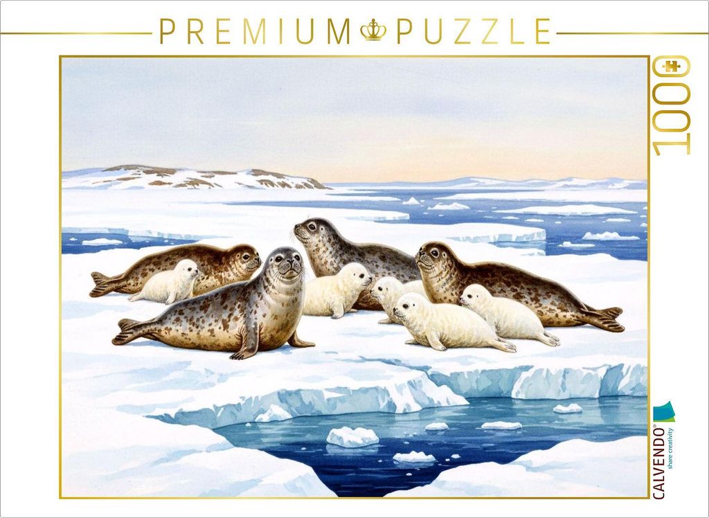 CALVENDO Puzzle Ringelrobben mit Jungtieren auf der Eisscholle | 1000 Teile Lege-Größe 64x48cm Foto-Puzzle für glückliche Stunden