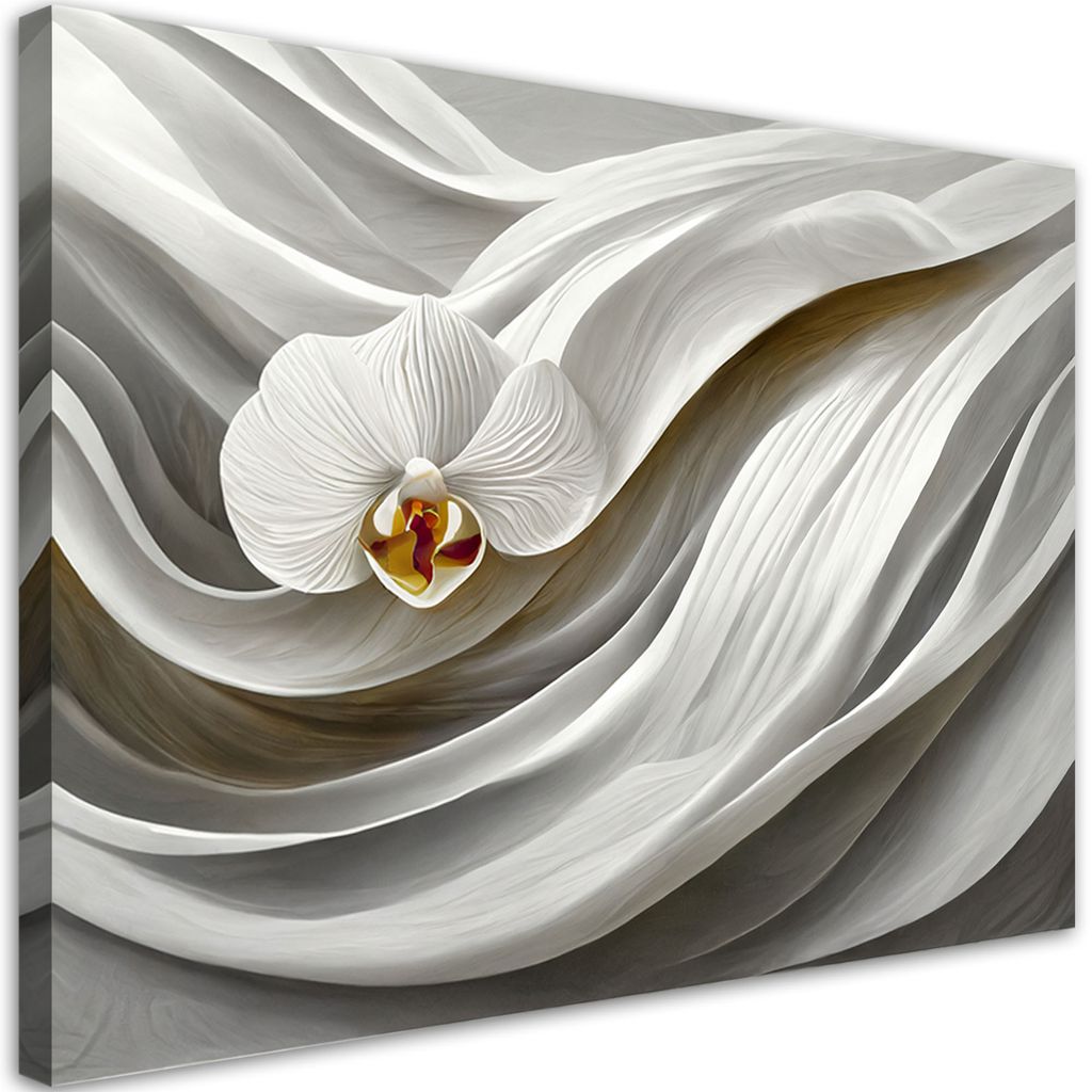 Leinwandbild Weiße Orchidee und 3D-Abstraktion 60x40 Feeby Weiß bild für die wand bereit zum aufhängen