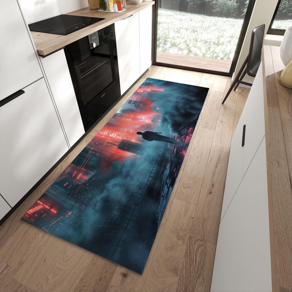 Küchenteppich 90x240cm rutschfest & abwischbar PVC Läufer - Neonstadt