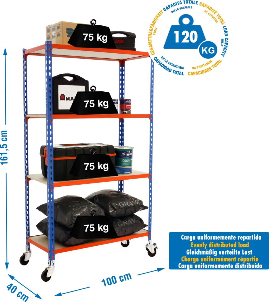 Rayonnage MADERCLICK MOBILE PLUS 4/400 1500 AZUL NARA charge lourde