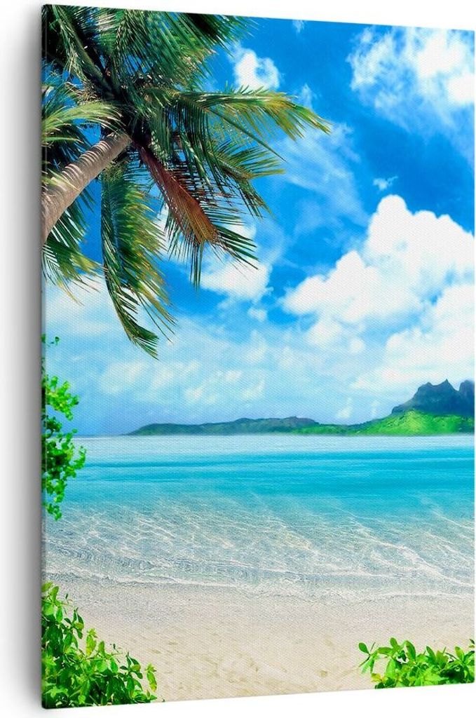 Bild auf Leinwand - Leinwandbild - Einteilig - Strand Urlaub Insel Palme - 70x100cm - Wand Bild - Wanddeko - Wandbilder - Leinwanddruck - Wanddekor...
