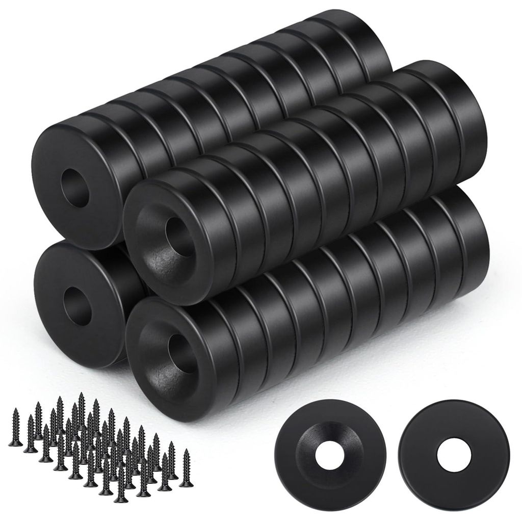 40 schwarze, runde Magnete, 10 x 3 mm Mini-Magnete mit Loch, Topfmagnete mit Schrauben für Kühlschrank, Whiteboard, Pinnwand, Büro und Bastelpro...