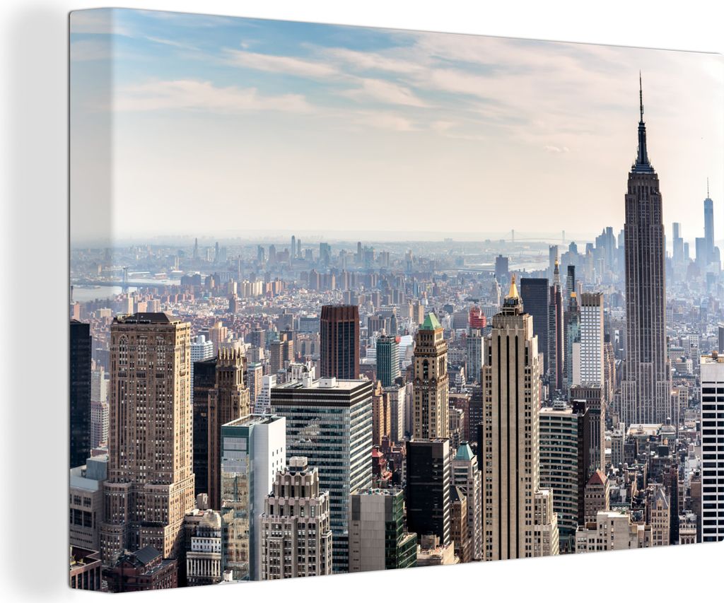 OneMillionCanvasses - Leinwandbilder - 140x90 cm, New York - Nebel - USA, Wandbilder Kunstdruck Wanddekoration - Foto auf Leinwand - Gemälde auf...