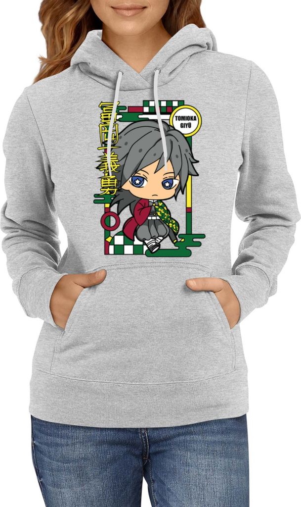 Damen Kapuzenpullover Demon Anime Slayer Kimetsu No Yaiba Chibi Giyu Tomioka, Lady L / Grau