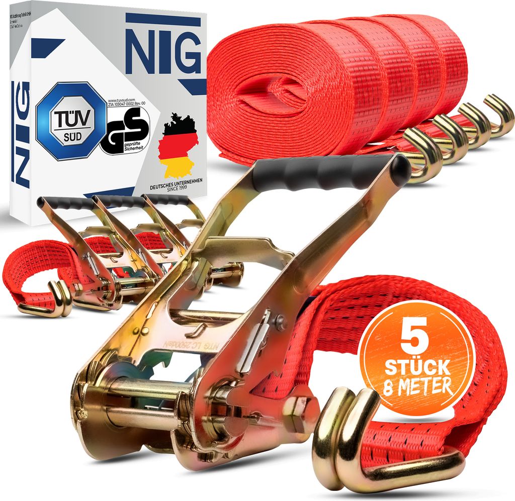 Spanngurt Zurrgurte 5 Stück 8m 5t ( 2500 / 5000 daN, KG ) Produktbild 