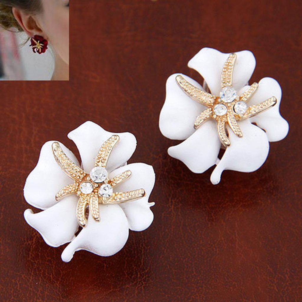 Eleganter Blumen-Seestern, glänzender Strass-Ohrstecker, Ohrring, Hochzeit, Brautschmuck-Weiß