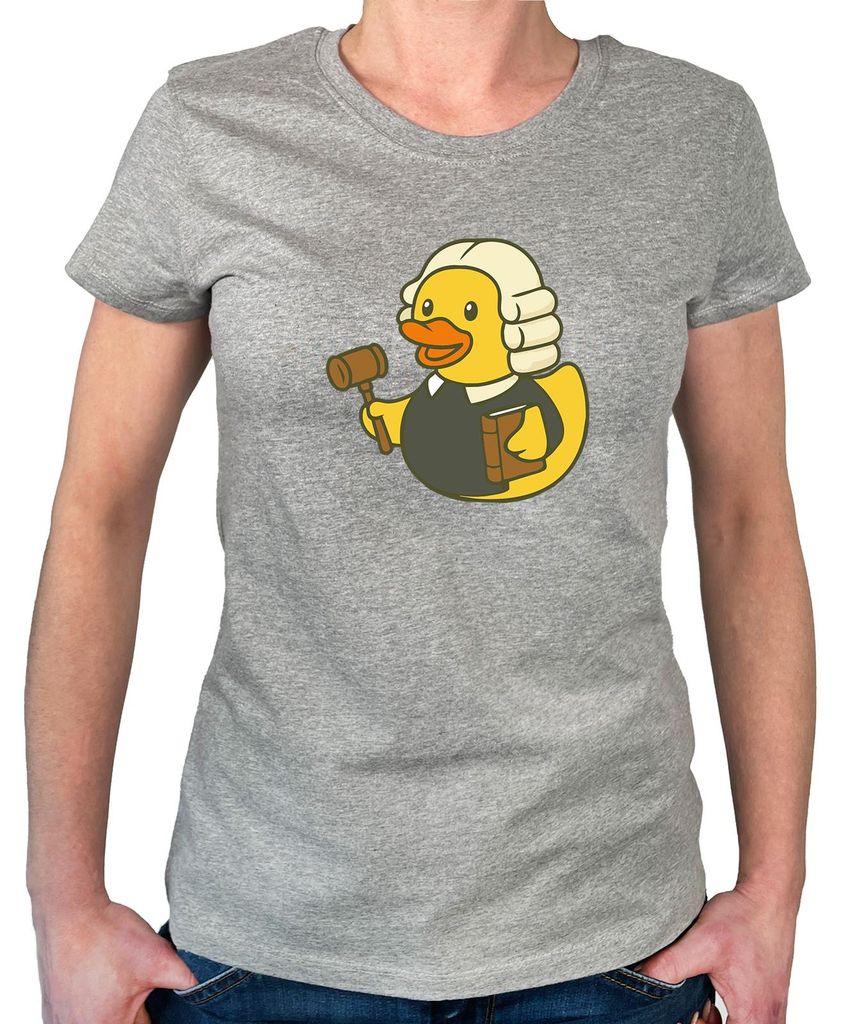 Huuraa Damen T-Shirt Quietscheente Jurist Comic Gummiente XS Sport Grey Bio Baumwolle Fairtrade Damenshirt Geschenkidee