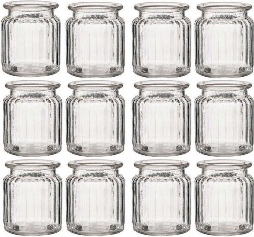12 x Windlichter aus Glas geriffelt H 9 cm -  Produktbild 