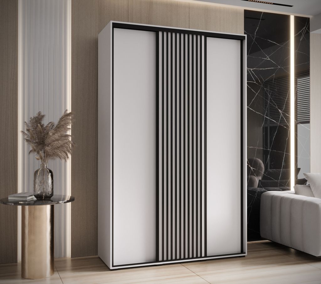 Kleiderschrank FIDELIA 1 - 150/60 cm, weiß/weiß/schwarz