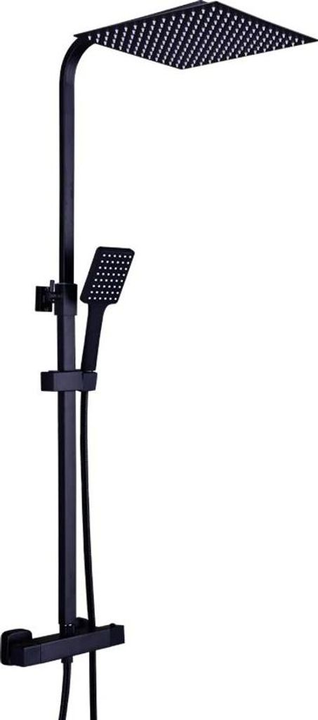 Duschsystem fürs Bad - Regendusche Set - 30×30 cm Kopfbrause - Handbrause - Verstellbare Duschstange aus Edelstahl - - Schwarz