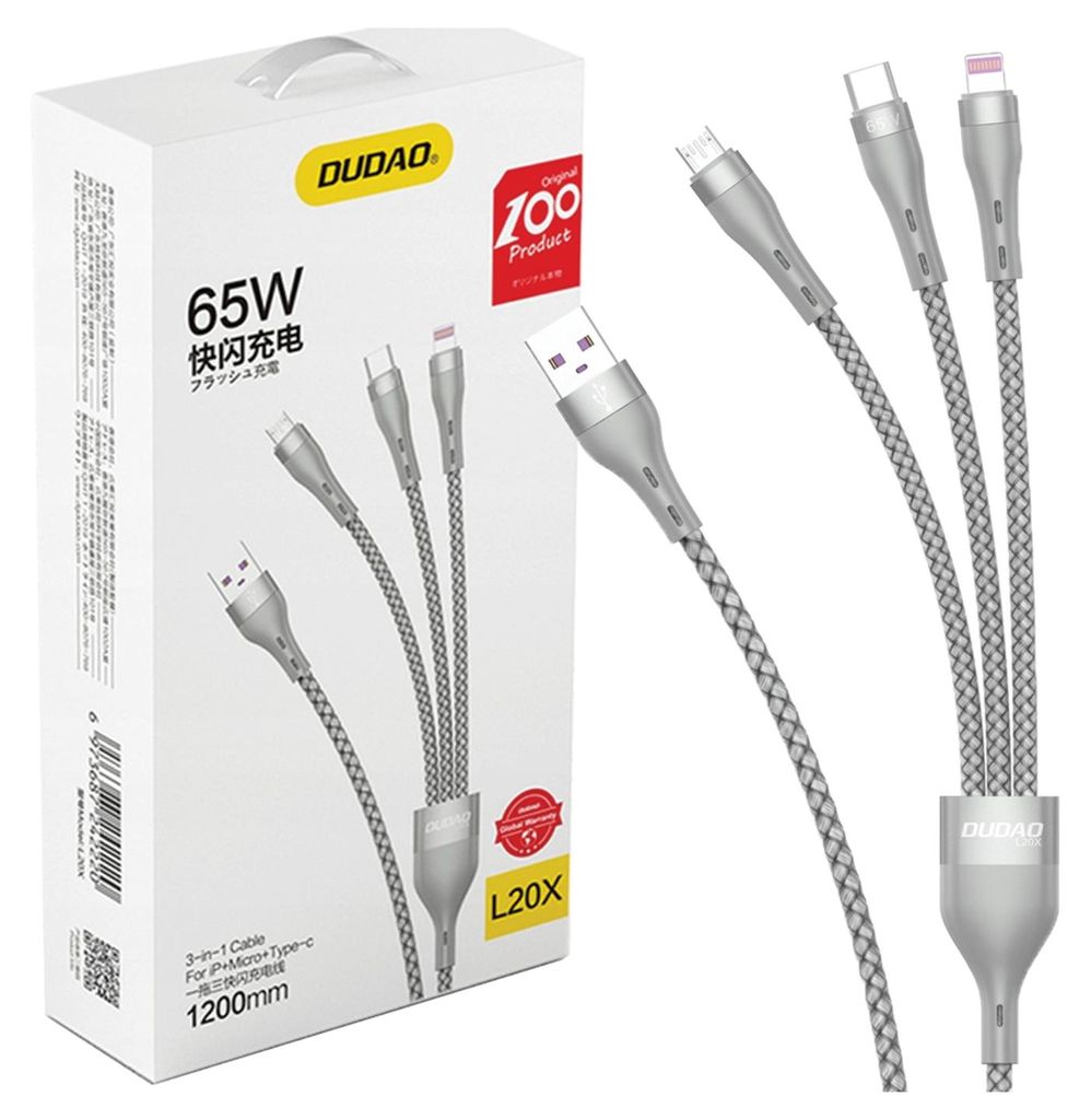 Dudao 3W1 Cavo Usb - Lightning / Microusb / Usb Tipo C 65W Immagine del prodotto 