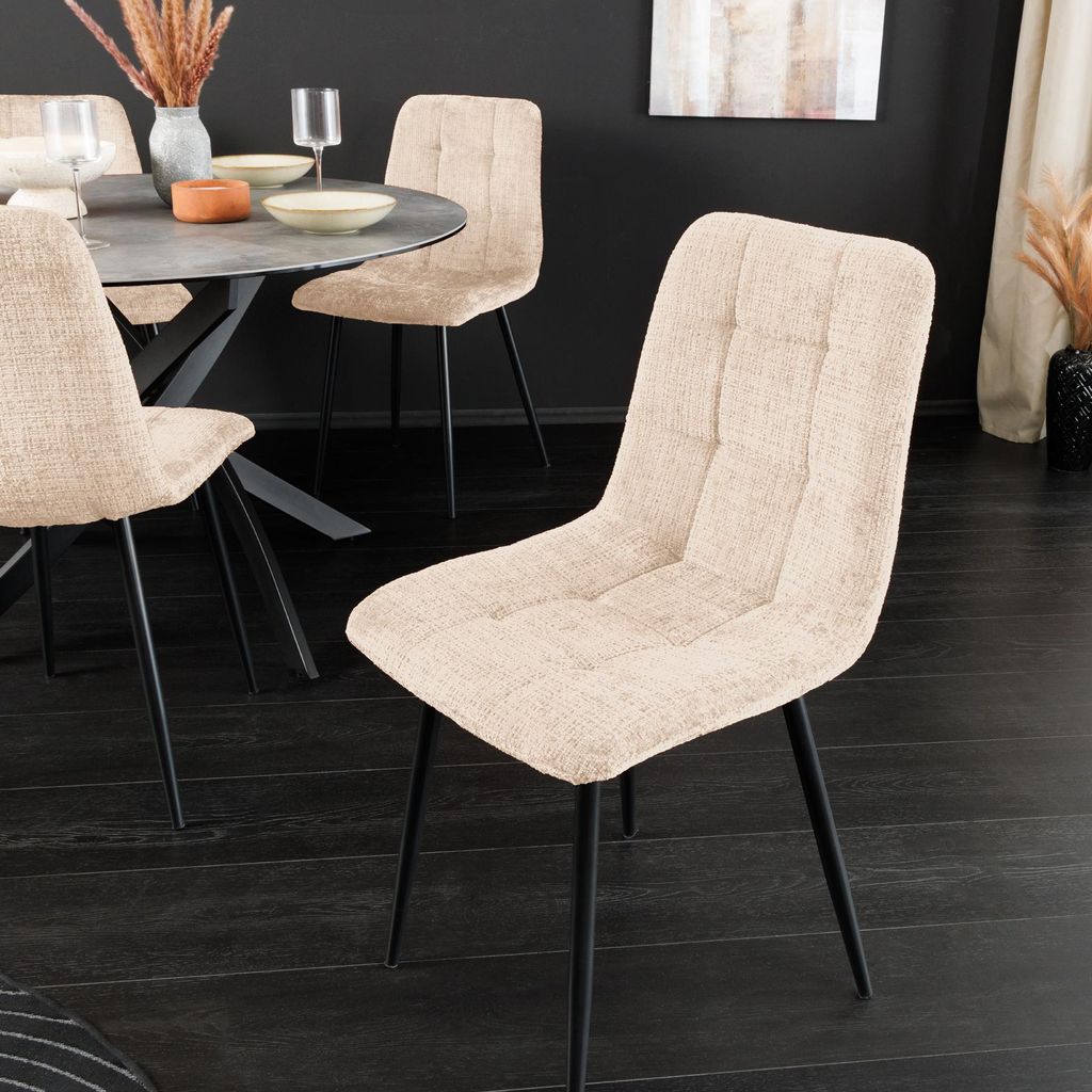 riess-ambiente Moderner Design Stuhl TRES CHIC champagner greige Chenille schwarze Metallbeine Esszimmerstuhl Essstuhl Polsterstuhl