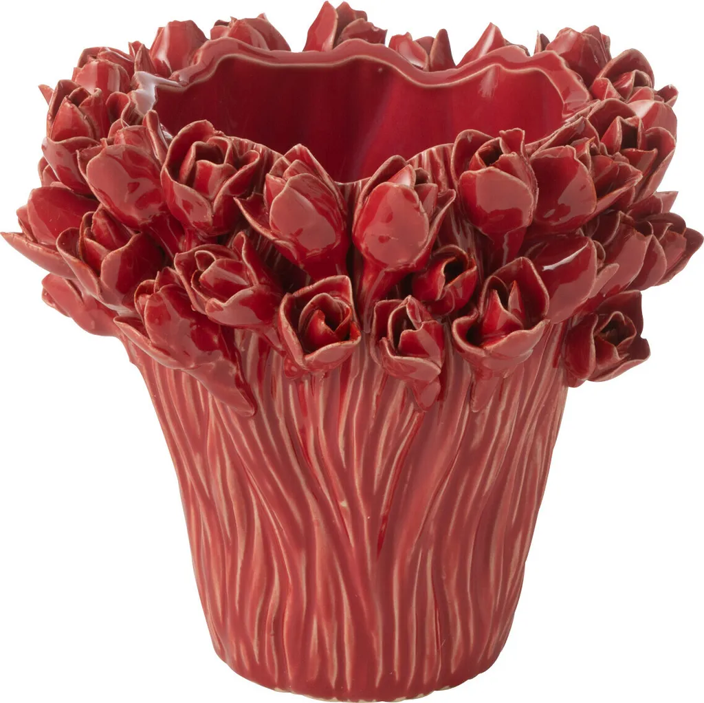 Vase Décoratif Ambrosia J-Line Rouge pour Centre de Table et Étagère