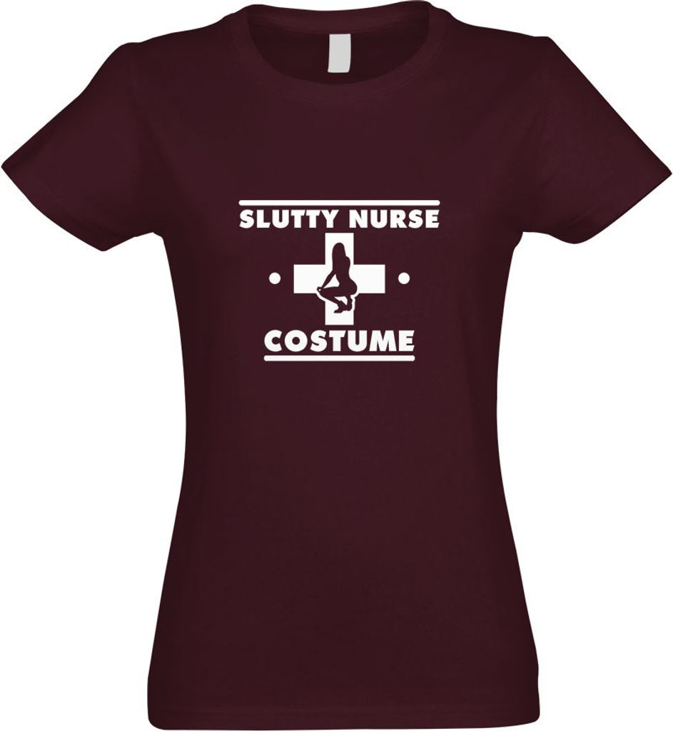 Kiwistar - T-Shirt tailliert - Damen - Burgund - Slutty Nurse Costume Outfit - mit Motiv Bedruckt - Funshirt Design - Sport - Freizeit - Damen - S