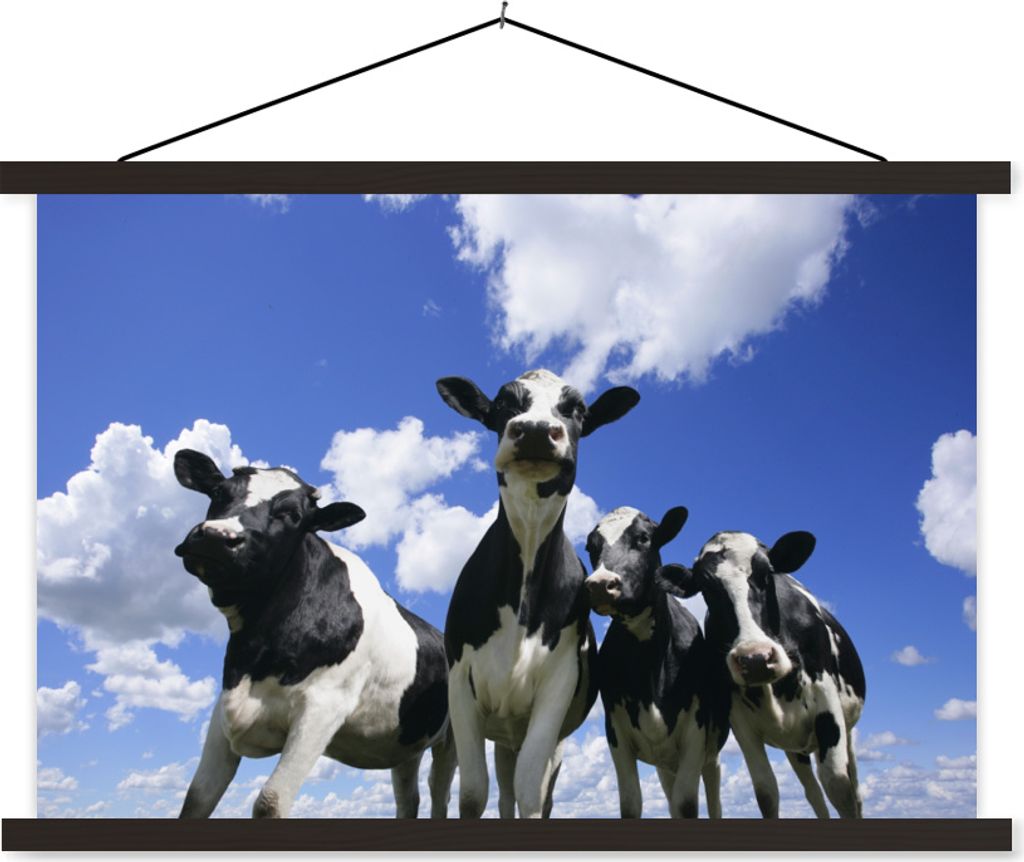 MuchoWow Textilposter Kuh - Luft - Tiere 60x40 cm mit schwarzem Rahmen - Hölzernes