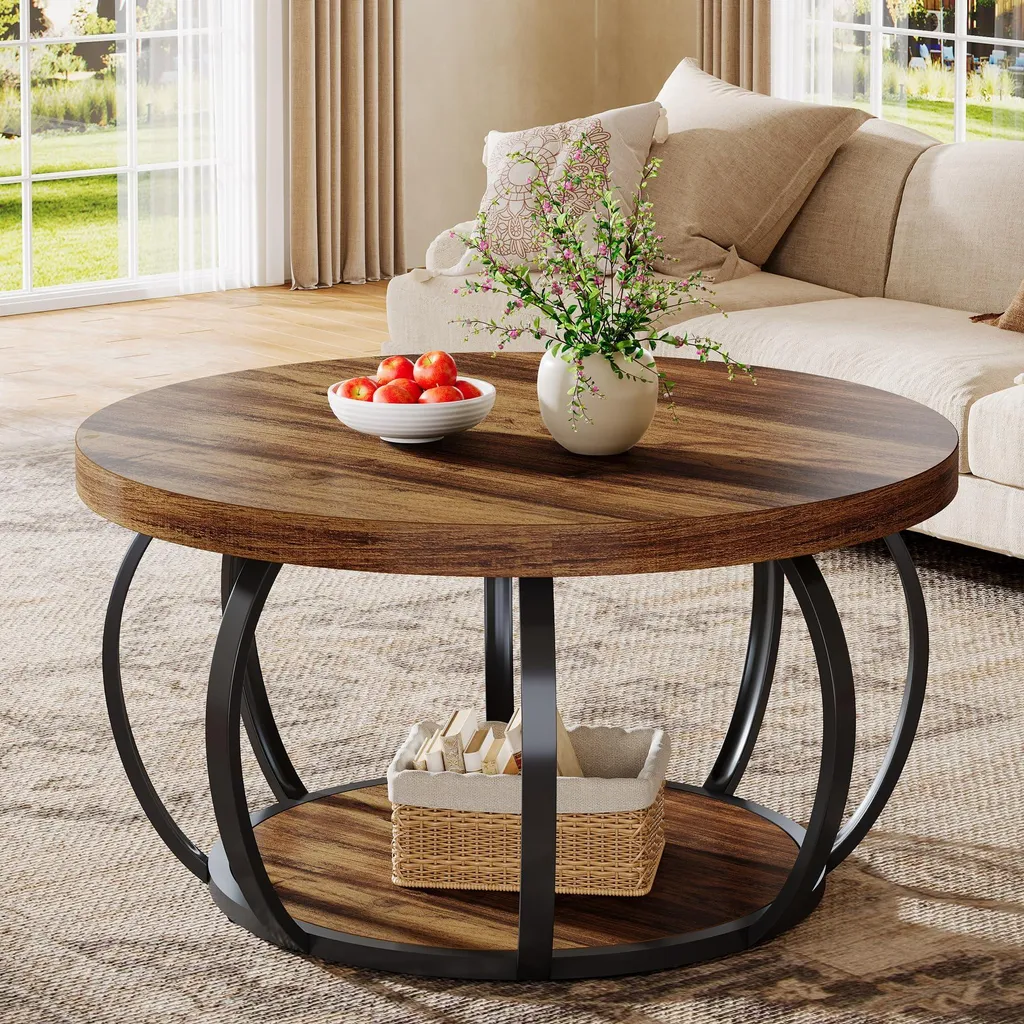 Table basse bois et métal 80cm, mobilier de salon style industriel chic