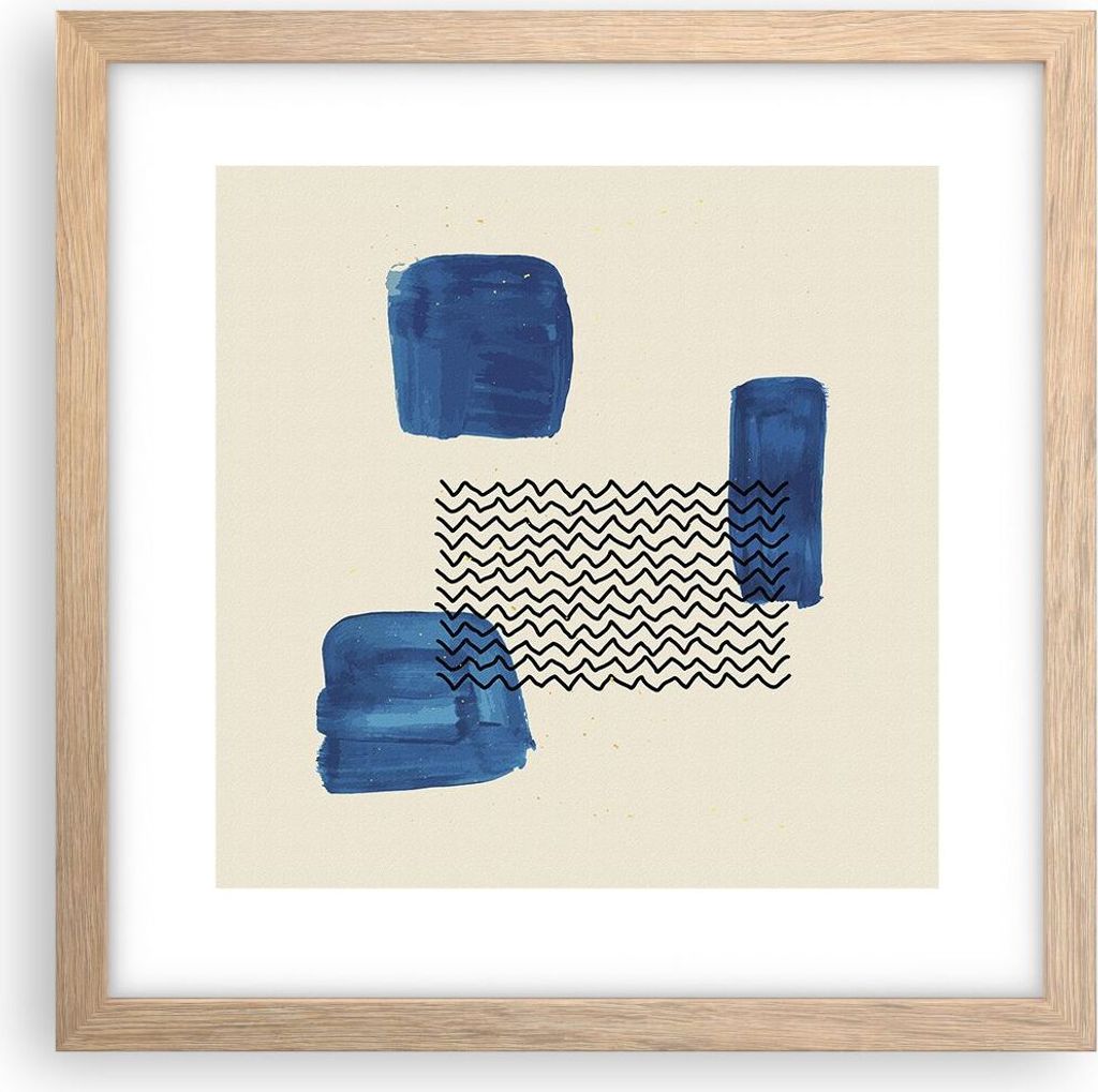 Gerahmtes Poster - Rahmen in heller Eiche - Abstraktion Flecken Zickzack - 30x30 cm - Wand Bild - Wanddeko - Wandbilder - Kunstposter - Wandposter ...