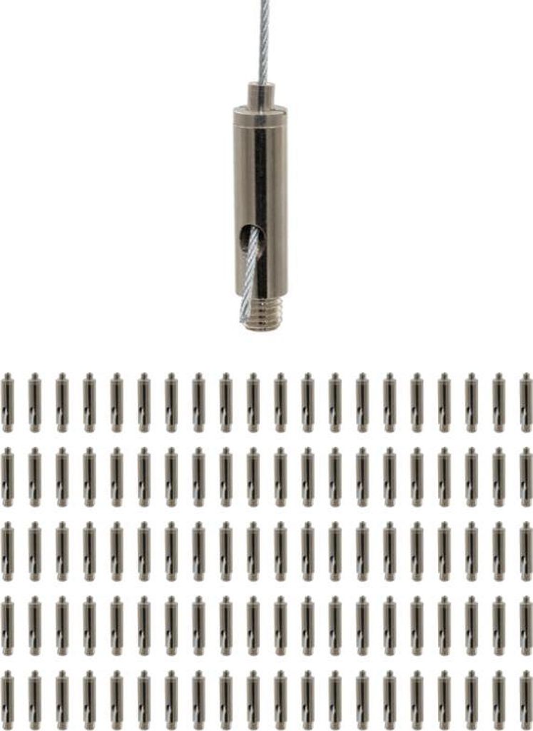 100x Drahtseilhalter / Gripper 20, M8 Außengewinde Länge 7 mm, für Drahtseil Ø 1,5 - 2,0 mm | vernickelt