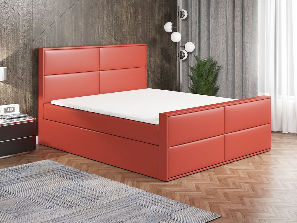 Boxspringbett HILD 200 x 200 mit 2 Bettkästen, Bonell-Matratze und Topper. Farbe: Rot