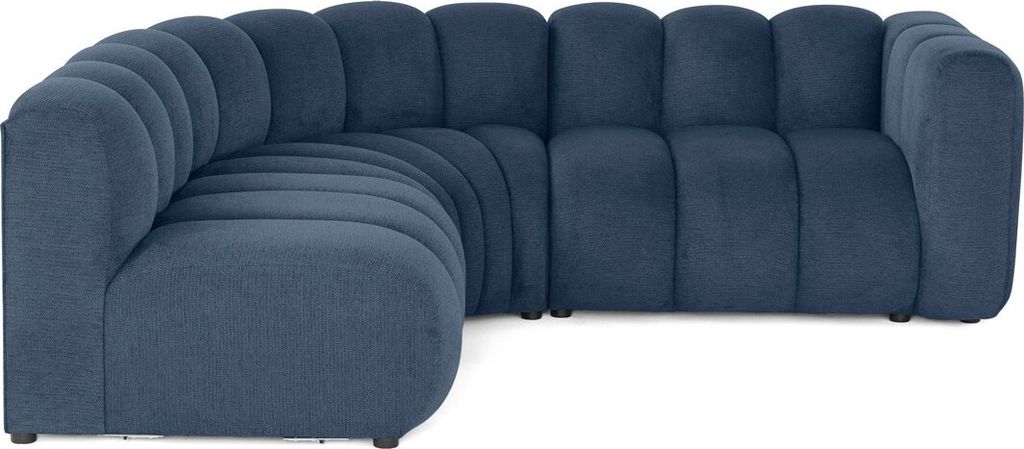 Lisa Design Debbie - modulares Ecksofa links 4-Sitzer mit Armlehne aus strukturiertem Stoff , Blau