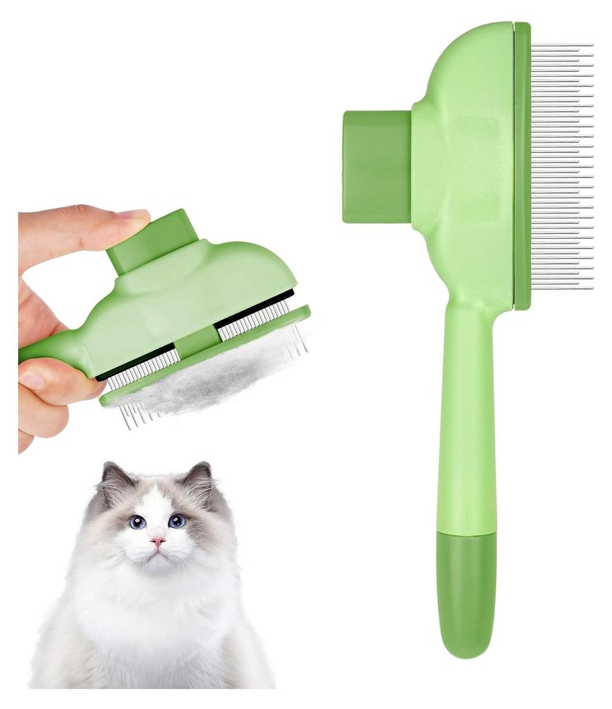 Selbstreinigende Fellbürste für Katzen, Katzenkamm mit Auslöseknopf für Tiefenreinigung, Flohkamm für Katzen und Hunde, Haustierbürste zur Pf...