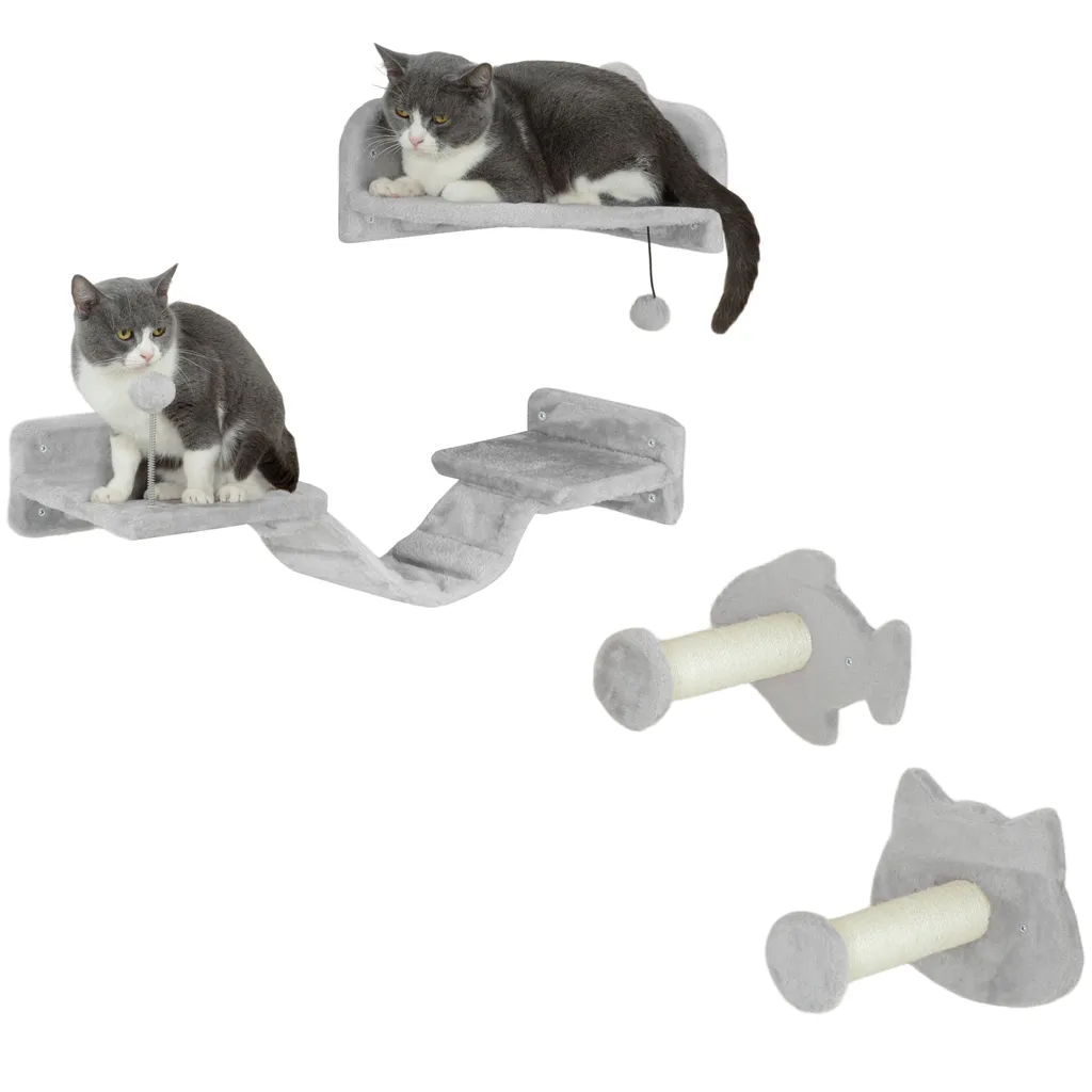 Arbre à chat mural et parcours de jeu suspendu avec échelle en bois