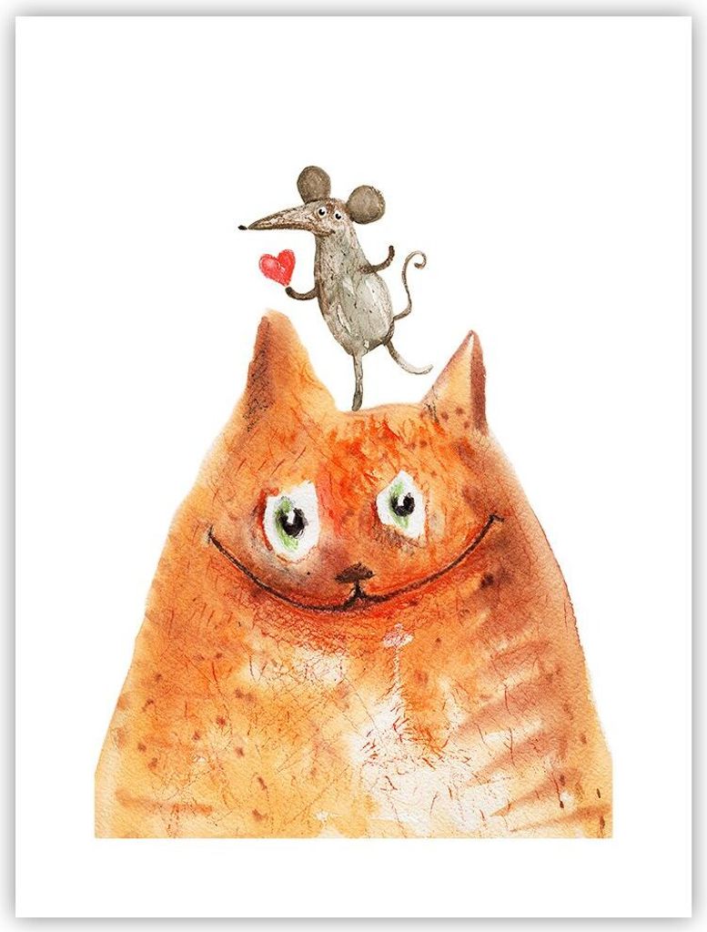 Poster - Poster ohne Rahmen - Katze Maus Kinder - 30x40 cm - Wand Bild - Wanddeko - Wandbilder - Kunstposter - Wandposter - Bilder - Kunstdruck - W...
