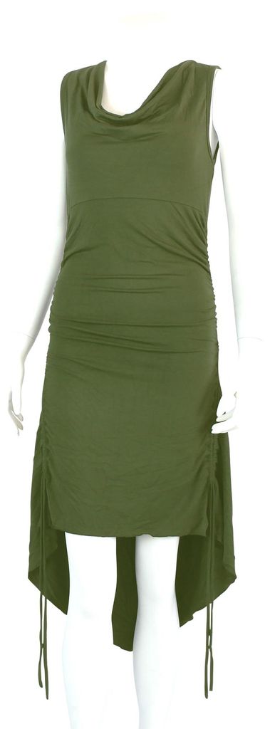 Kleid mit Raffung - grün-oliv - Wasserfallkragen - Sommerkleid - Jersey