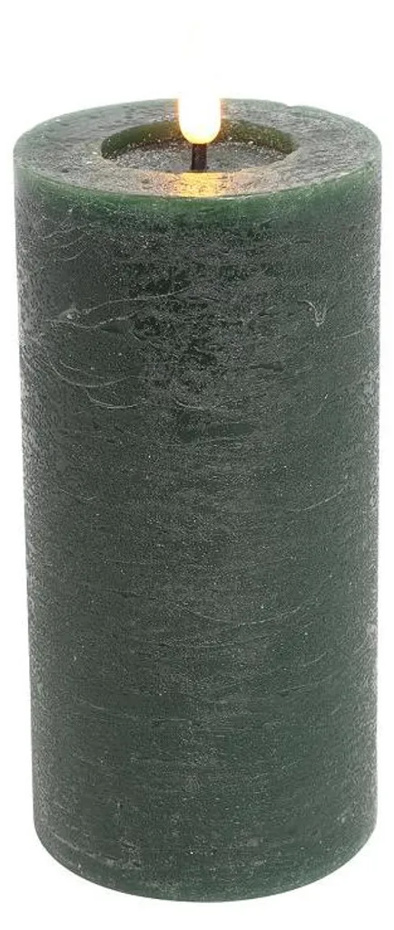Bougie LED ronde Countryfield rustique 7,5x15cm vert foncé décorative