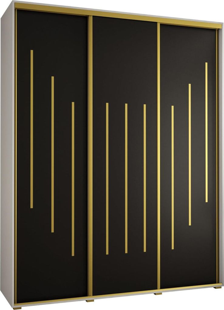 MEBLE KRYSPOL Davos 8 Schrank, drei Türen - 235,2x190x60 cm - Weiß Schwarz Gold