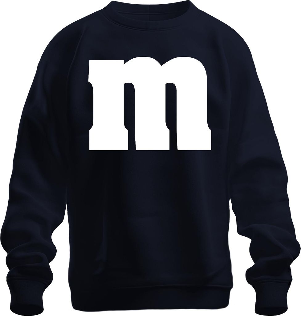 Monogramm m weißer Buchstabe Karneval Fasching fünfte Jahreszeit Uni Sweatshirt Pullover, Navy, XXL