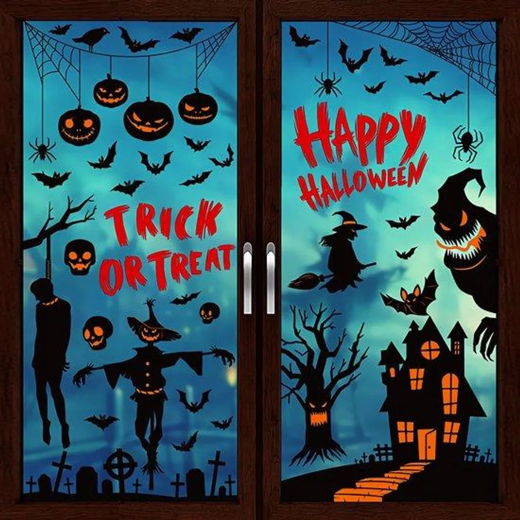 Stickers Vitres Halloween Araignées 87 pcs - PVC Autocollant 20x30cm