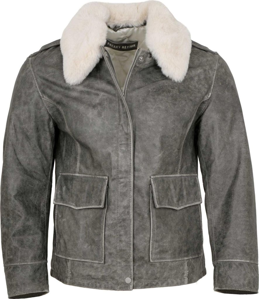 Freaky Nation - Herren Lederjacke Blouson Büffelleder grau retro : M