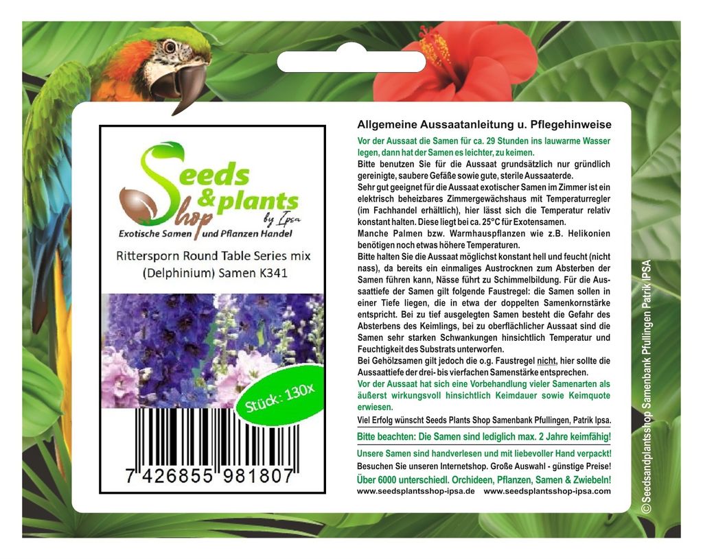130x Rittersporn Round Table Series mix Delphinium Garten Pflanzen - Samen K341