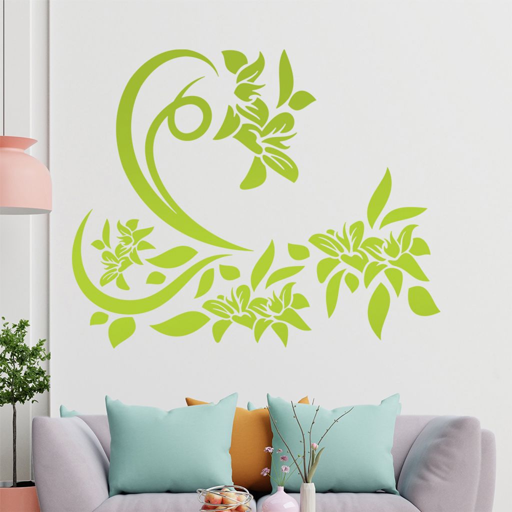 Tribal Ranke Blüte Wandtattoo in 6 Größen - Wandaufkleber Wall Sticker - Dekoration, Küche, Wohnzimmer, Schlafzimmer, Badezimmer