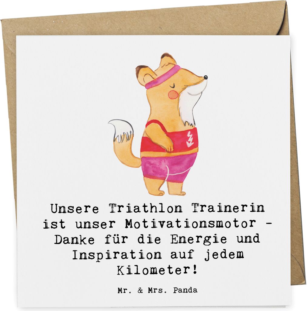 Mr. & Mrs. Panda Grußkarte Triathlon Trainerin - Weiß - Geschenk, anlasskarte, faltkarte, Schwimmen, Dreikampf, Sportarten, doppelkarte, Glückwu...