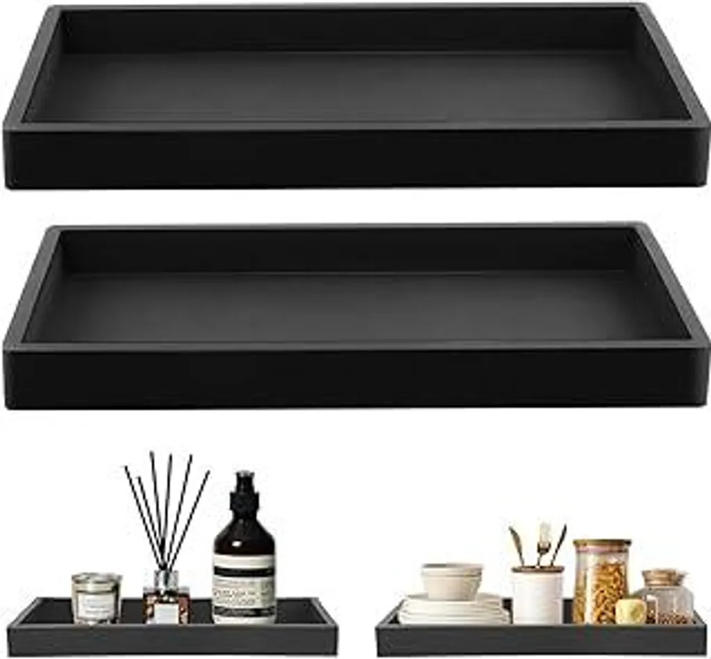Organizzatore Bagno Silicone Nero 2 Pezzi | Vassoio per Piano Lavandino
