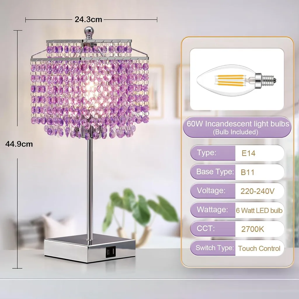 Lampe tactile violette 3 intensités avec charge rapide USB-C et USB-A - 4