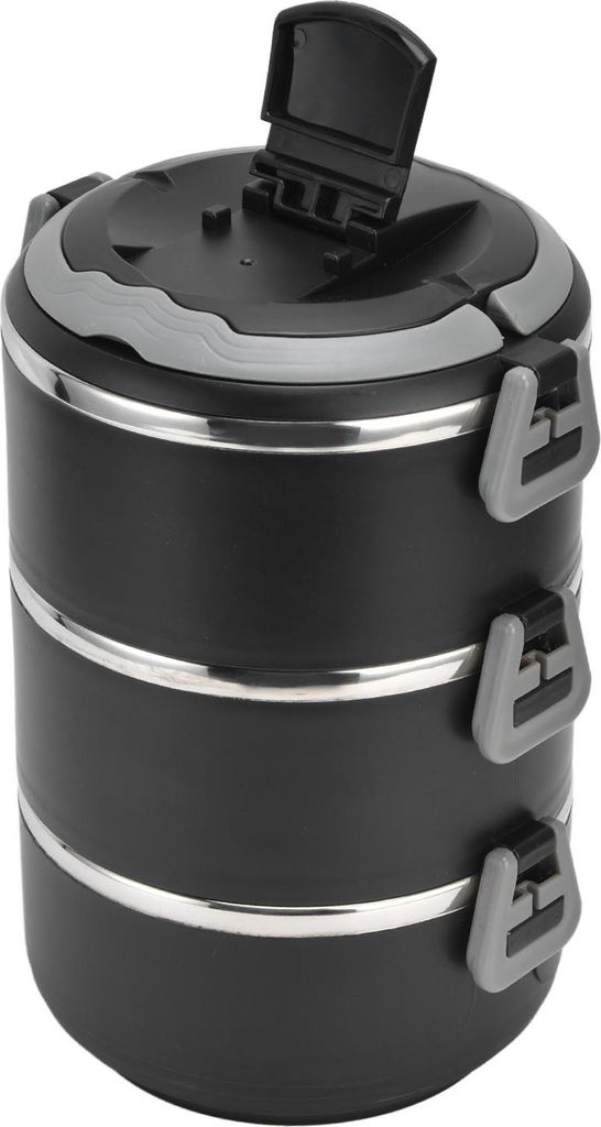 Stapelbare Lunch Box Drei Schichten Edelstahl Auslaufsicher Tragbar Warmhalten Bento Box für Schule Camping PicknickSchwarz Drei Schichten