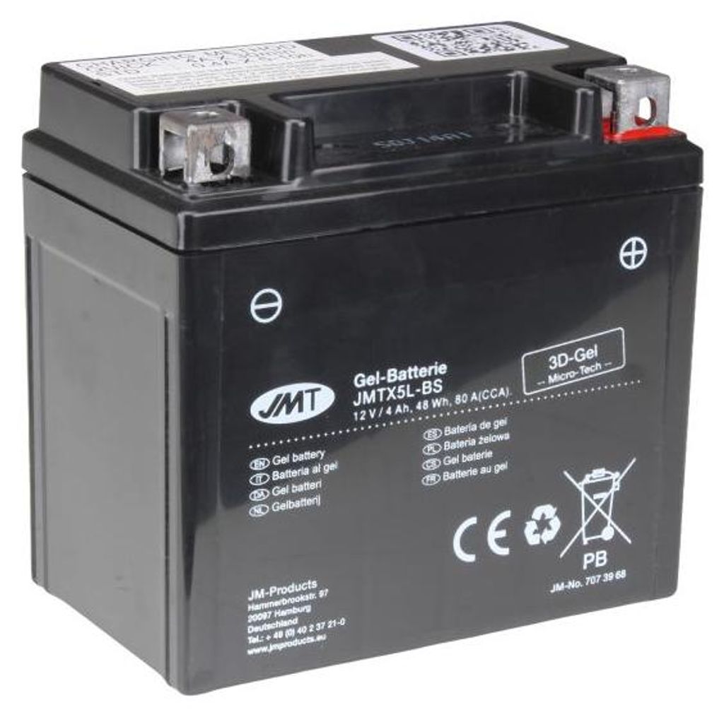 JMT Gel Batterie YTX5L-BS 12 V 4 Ah 80 A 113 x 69 x 105 mm Produktbild 