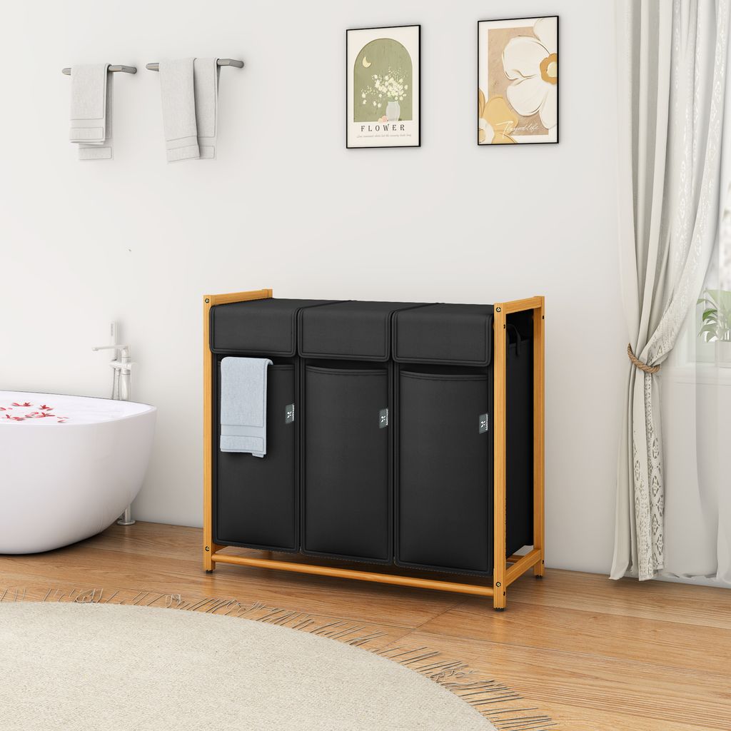 AdelDream Wäschekorb Kleidersortierer 3 Fächer Wäschewagen Produktbild 5