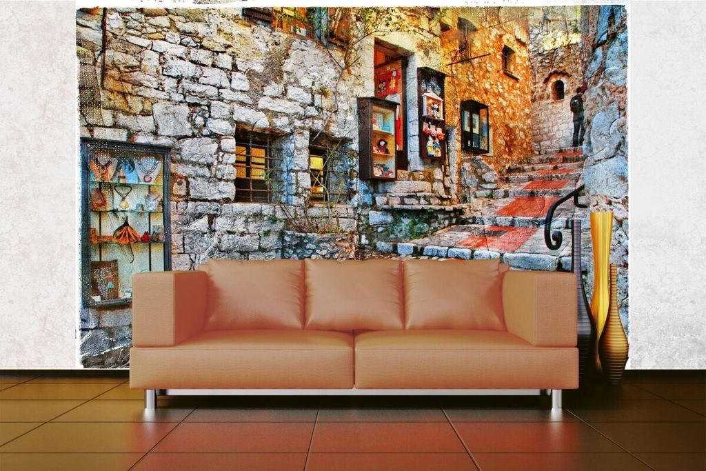 Vlies Fototapete FRANZÖSISCHES DORF 375 x 250 cm (inkl. Kleister) - Vlies Tapete, Wandtapete, Wandbilder - Tapete für Wohnzimmer Schlafzimmer, B...