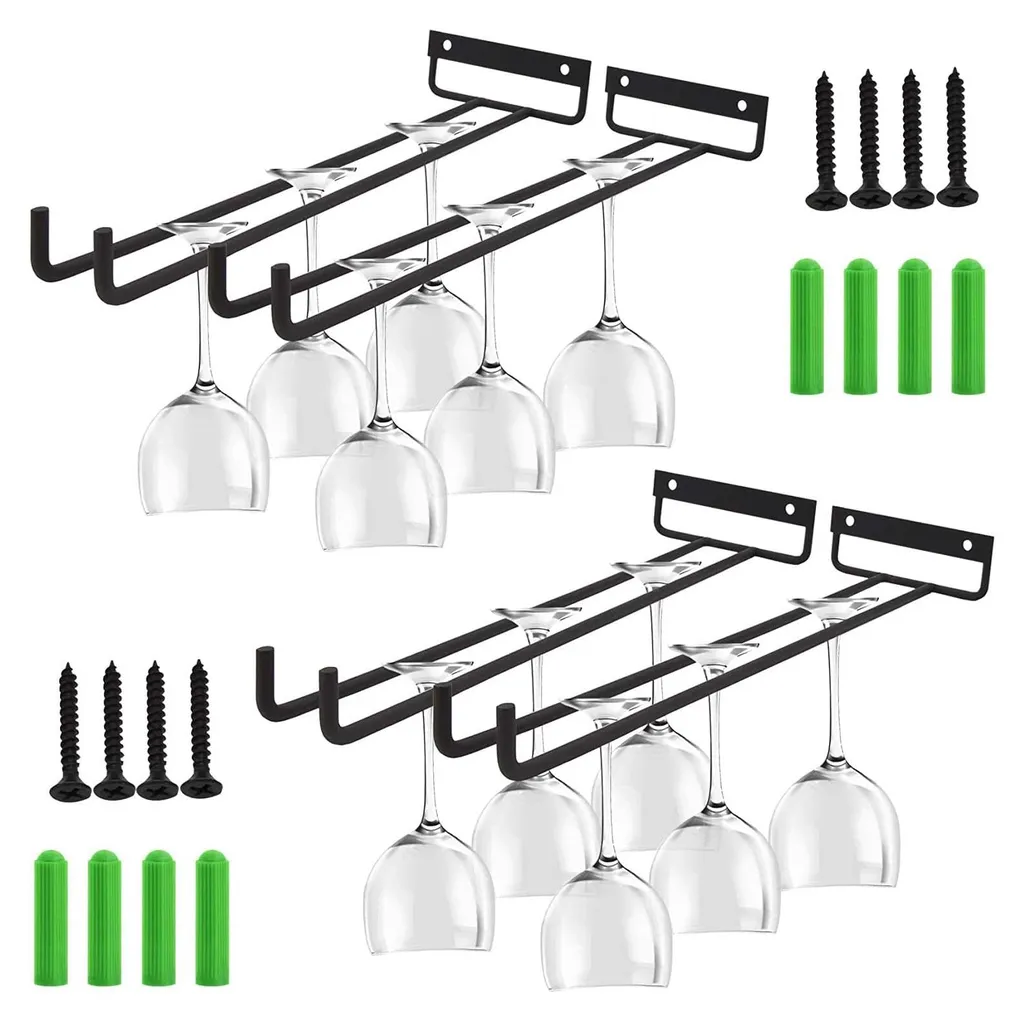 Porte-verres à vin suspendu lot de 4 supports en métal noir de 30 cm