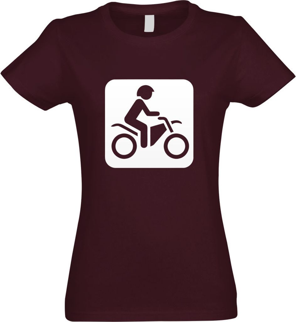 Kiwistar - T-Shirt tailliert - Damen - Burgund - Motorrad Roller Biker Piktogramme - mit Motiv Bedruckt - Funshirt Design - Sport - Freizeit - Dame...