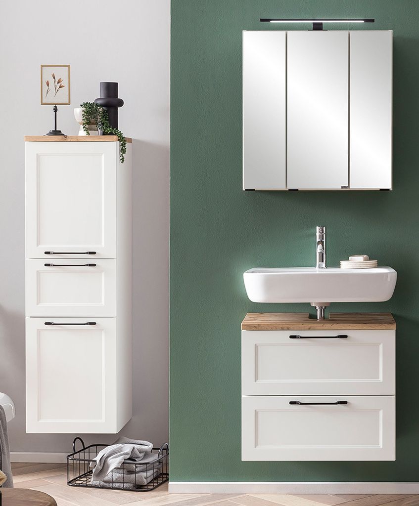 Badezimmer Set im Landhaus Stil mit LED-Aufbauleuchte in weiß MARLING-03
