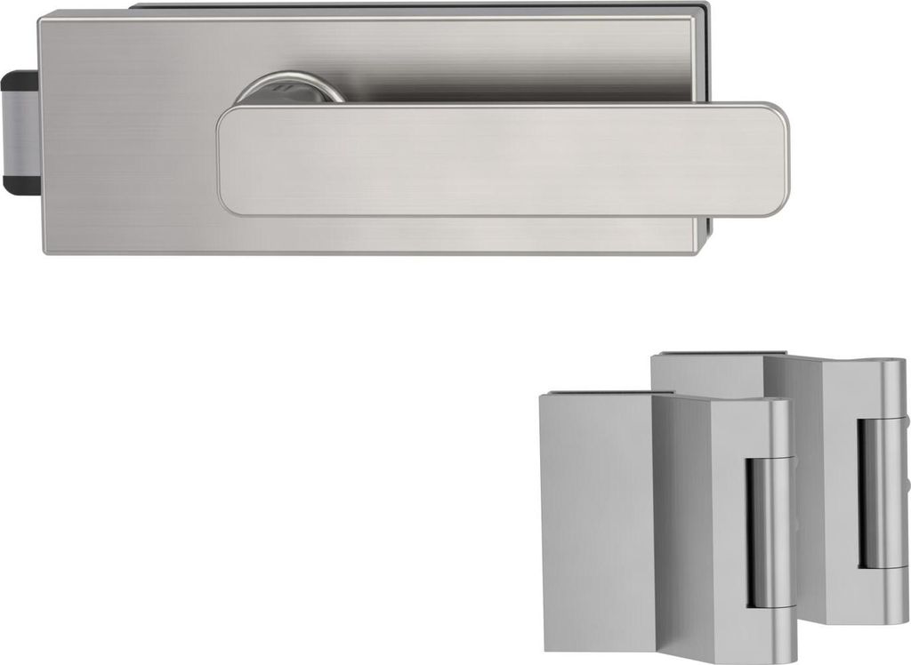 Griffwerk PURISTO S -Edelstahl matt Ganzglastürbeschlagset -3-teiliger Bandsatz -mit Griff DESM MINIMAL MODERN -SG -UV