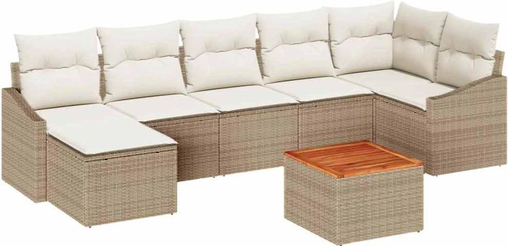 Gartensofa-set mit Kissen 8 pcs Beige Poly-Rattan