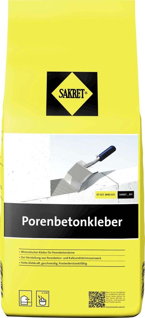 SAKRET Porenbetonkleber 5 kg für Plansteine aus Porenbeton und Kalksandstein, frostbeständig
