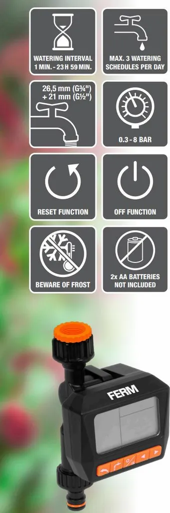 Minuteur d'arrosage numérique Ferm WTA1003 avec écran LCD et programmation - 5