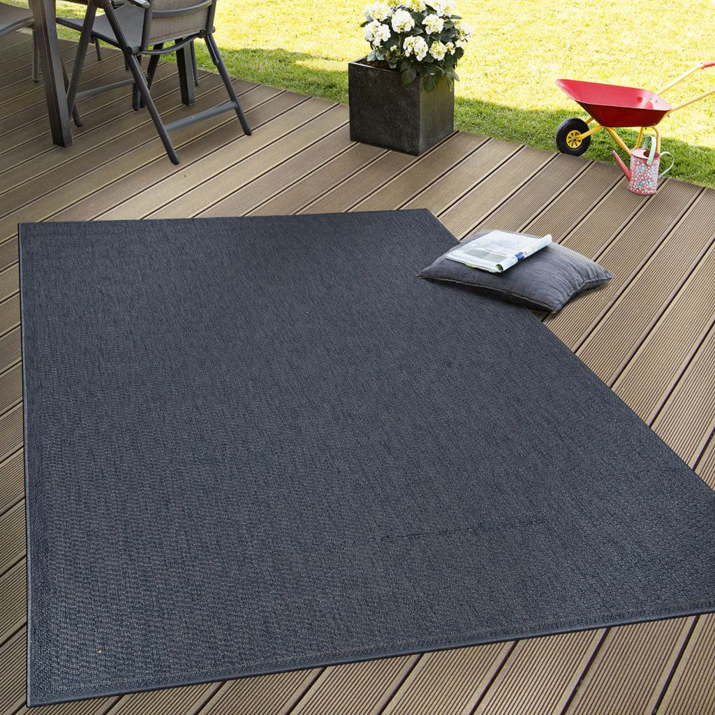 Outdoor Teppich wetterfest Garten & Terrasse flachgewebt Uni Sisaloptik robust Grösse 80x150 cm